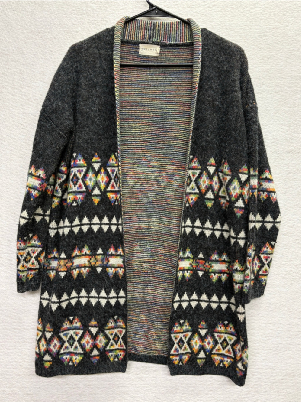 Dreamers Long Cardigan Size M Charcoal Multicolor Southwestern Geometric Boho